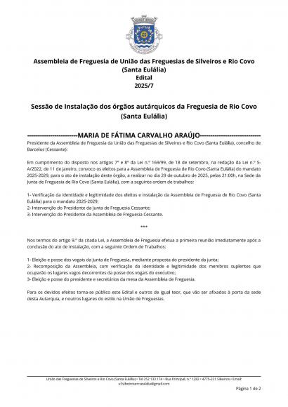 Instala&ccedil;&atilde;o das Juntas de Freguesia