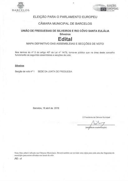 Sec&ccedil;&otilde;es de Voto para a elei&ccedil;&atilde;o para o parlamento Europeu - Silveiros