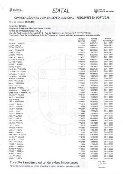 Edital de convoca&ccedil;&atilde;o do Dia da Defesa Nacional